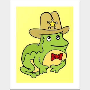 cute green frog with a cowboy hat. Posters and Art